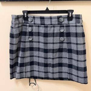 Gray and Black Plaid Button-Front Women's Skirt